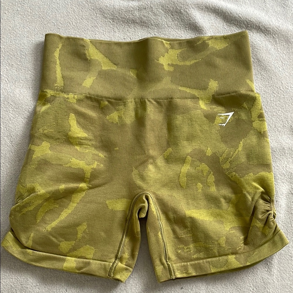 Gymshark Women's Green Camo High-Waisted Shorts
